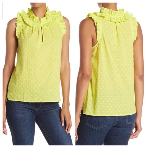 J. Crew Tops - J. Crew Parquet Swiss Dot Ruffle Top Bright Citrus